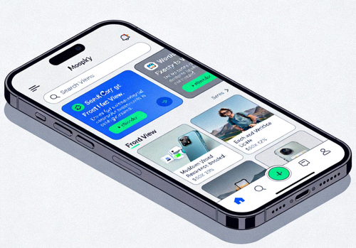 Ilustrasi smartphone dengan tampilan aplikasi mobile modern